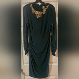 Vince Camuto Teal Embellished Midi Dress